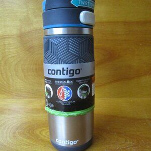 NEW Contigo AUTOSEAL Transit Stainless 16 oz Silver Blue Twist Lid Silicone Grip